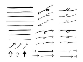 手描きのラインと矢印セット　モノクロ