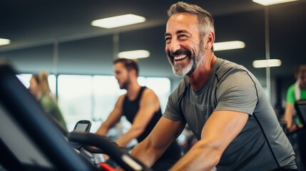Fototapeta na wymiar Senior man exercising in gym
