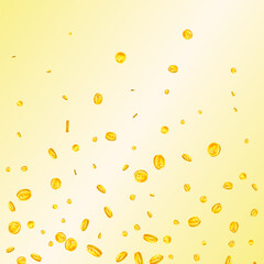 Swiss franc coins falling. Gold scattered CHF