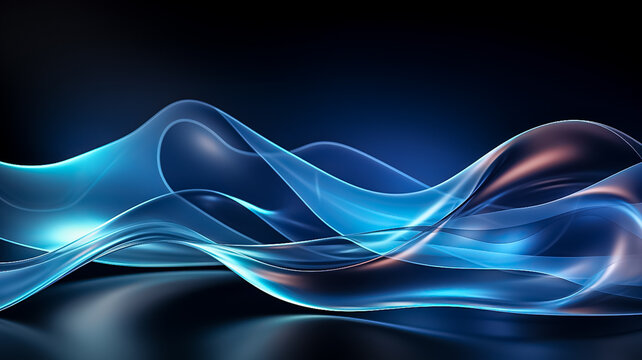 Abstract blue background, Blue abstract Swirl waves, sound waves on black background with copyspace for tex