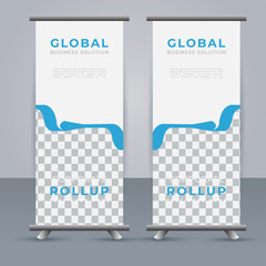 
professional Roll up banner template with blue  shapes
