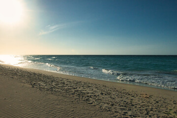 Varadero ,CUBA - APRIL 08, 2023 : The beach of Varadero in Cuba on a beautiful summer morning