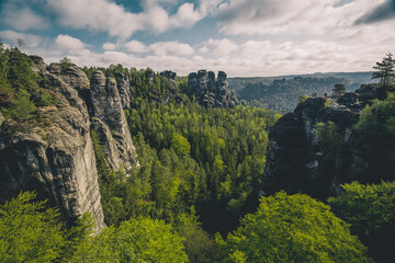 Fototapeta na wymiar Die Bastei in der Sächsischen Schweiz, Deutschland, Landschaft, Natur, Felsformation
