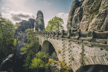 Rideaux tamisants Le pont de la Bastei Die Bastei in der Sächsischen Schweiz, Deutschland, Landschaft, Natur, Felsformation