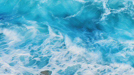 Aerial view to ocean waves Blue water background