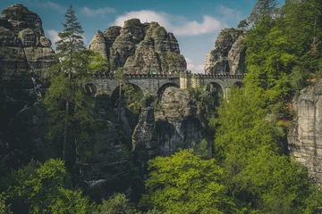 Photo sur Plexiglas Le pont de la Bastei Die Bastei in der Sächsischen Schweiz, Deutschland, Landschaft, Natur, Felsformation