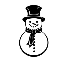Festive Snowman Vector Illustration for Winter Holidays, Perfect for Christmas Cards, Holiday Decorations, and Winter-Themed Projects - Cute, Smiling Snowman Character in Red Scarf and Top Hat