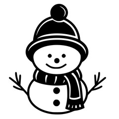 Festive Snowman Vector Illustration for Winter Holidays, Perfect for Christmas Cards, Holiday Decorations, and Winter-Themed Projects - Cute, Smiling Snowman Character in Red Scarf and Top Hat