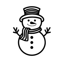 Festive Snowman Vector Illustration for Winter Holidays, Perfect for Christmas Cards, Holiday Decorations, and Winter-Themed Projects - Cute, Smiling Snowman Character in Red Scarf and Top Hat