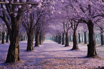 Large purple cherry blossoms in natural surroundings. Generative AI