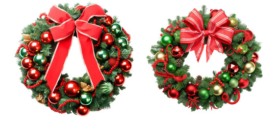 Christmas decorations garland on white transparent background