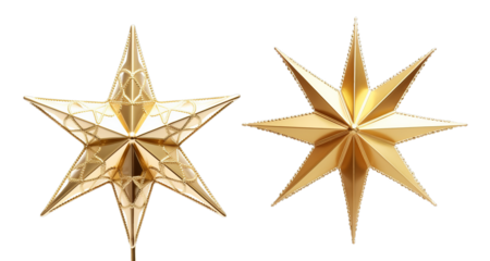 Christmas decorations gold stars on white transparent background