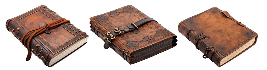Medieval Objects Cowhide Book on White Transparent Background
