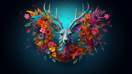 Fantasy abstract art of a deer in rainbow colors
