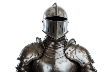 Medieval style silver samurai armor on white transparent background