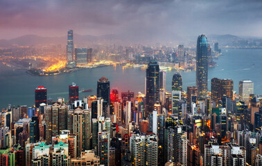 Obraz premium China - Hong Kong panorama at night