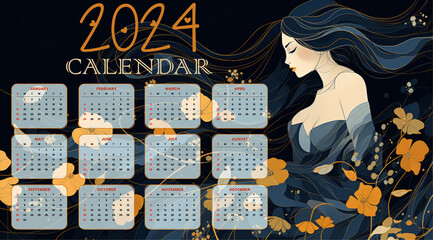happy new year english calendar 2024 template in modern style vector, 2024 monthly planner calendar template with schedule months and dates