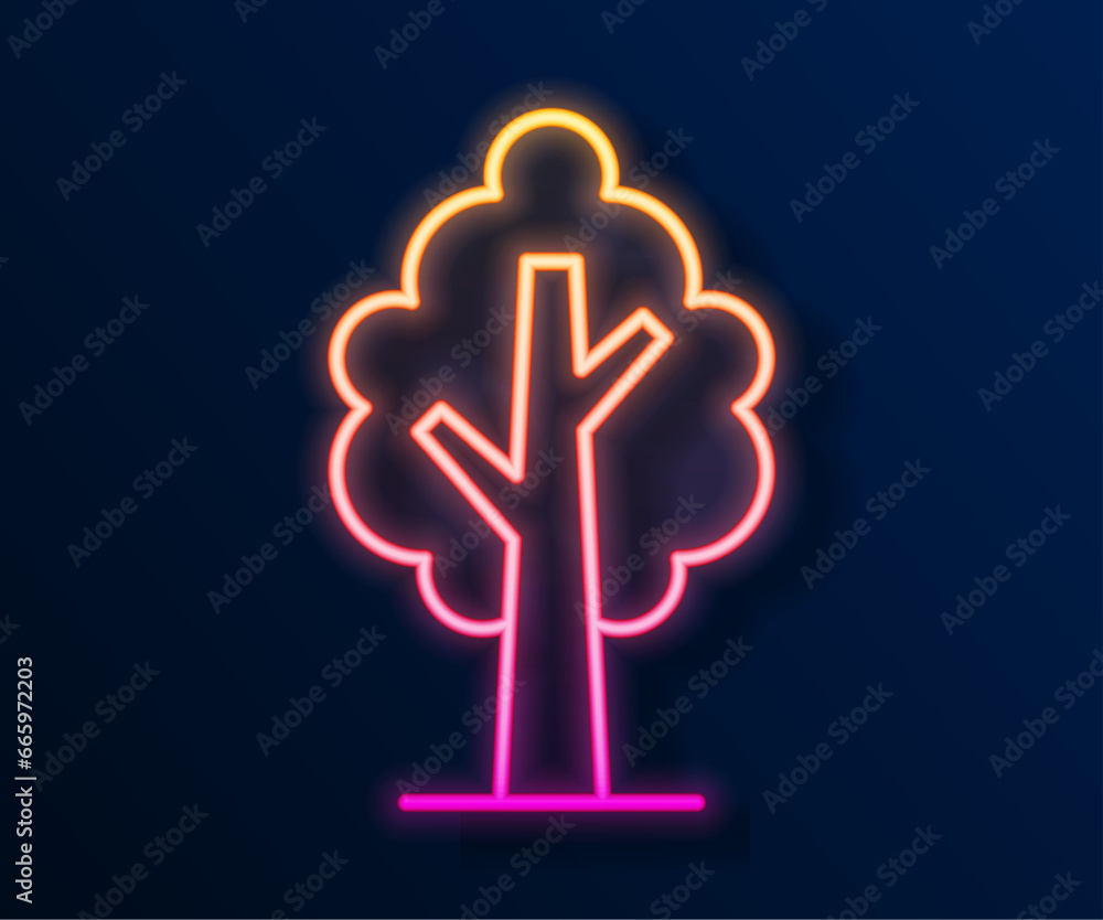 Canvas Prints Glowing neon line Tree icon isolated on black background. Forest symbol. Vector