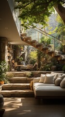 Fototapeta premium natural secret garden indoor courtyard of mediterranean minimalist house.