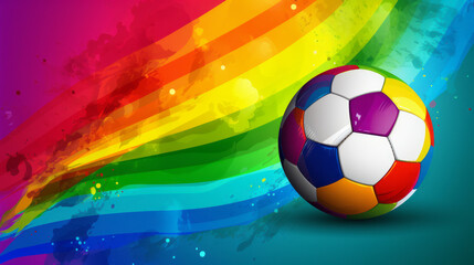 A lgbtq football with rainbow in the background