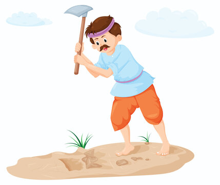 The Farmar doing agricultural activity digging in the farm with a spade