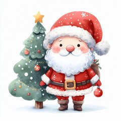 Fototapeta premium Weihnachtsmann vor einem Weihnachtsbaum stehend