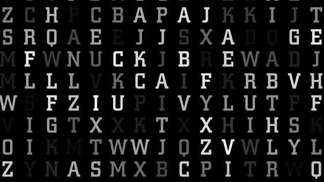 Animated abstraction moving letters creating visual language on black background. Contemporary composition abstract text changing in stylish design
