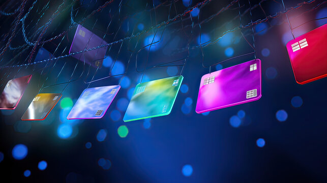 Abstract floating credit cards background