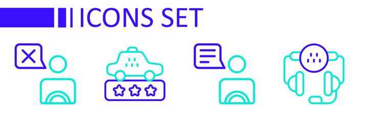 Set line Taxi call telephone service, driver, rating and icon. Vector