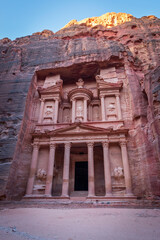 World famous Al-Khazneh Treasury in the historic and archaeological city of Petra in Jordan