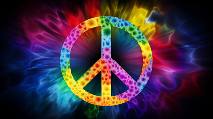 Mesmerizing peace sign with colorful rainbow explosion, generated with ai