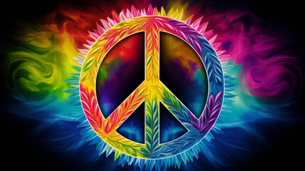 Mesmerizing peace sign with colorful rainbow explosion, generated with ai