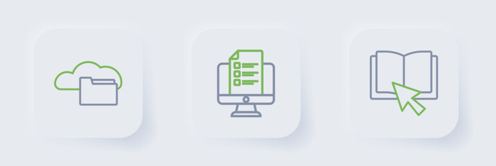 Set line Online book, quiz, test, survey and Cloud or online library icon. Vector