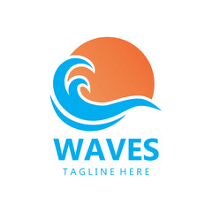 water wave logo, beach waves, sea, vector design