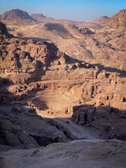 Panoramic view Theater of Petra in the historic and archaeological city of Petra, Jordan from above