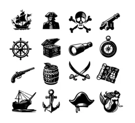Fotobehang pirate icon vector set black and white © AriaMuhammads