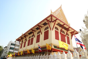 Traditional Thai Vintage Style Building in Wat Ratchabophit Buddhist Temple Complex, Bangkok, Thailand