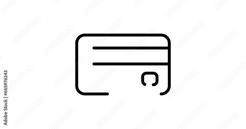 Poster credit card animated outline icon with alpha channel. credit card 4k video animation for web, mobile