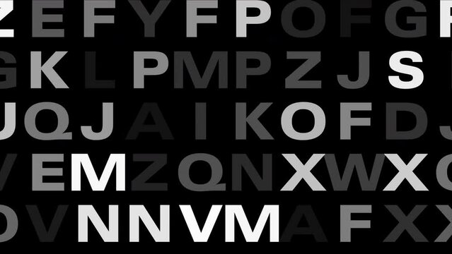 Graphic design inspiration animated alphabet in flowing composition. Contemporary chaos stylish and creative moving letters on black background