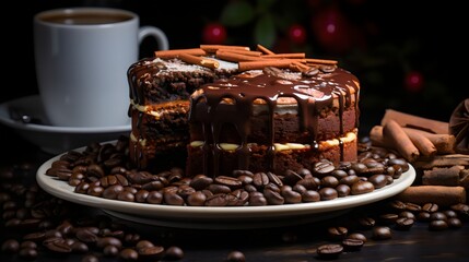 coffee cake beans and cup