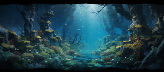 Underwater ecosystem, fish, coral, sunlight