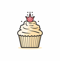 Creative Cupcake Muffin Logo Vector Design Icon Symbol. outline., Line style. Vector illustration.
