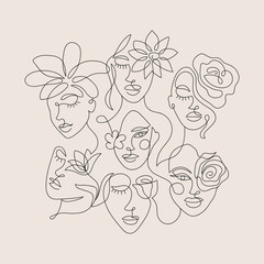 Women face abstract line art design 