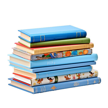Stack of chilren books on transparent background. Children books element. Png books.