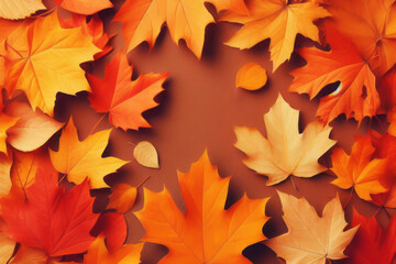 Naklejka na ściany i meble Fall leaves background with orange colorful leaves filling ebtire frame