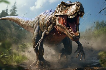 Highly detailed and accurate depiction of T-Rex dinosaurs. Generative AI