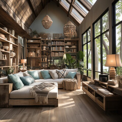 Quirky coastal den with vaulted ceiling and book
 - obrazy, fototapety, plakaty