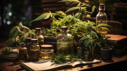 Obraz na płótnie Canvas Cannabis preparations as medicines and medicinal plants