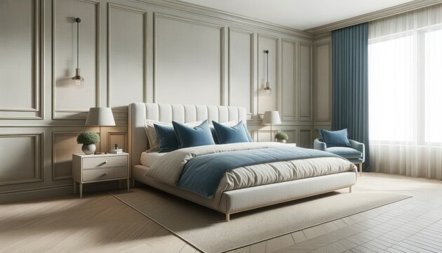 Photo of a contemporary bedroom that combines modern aesthetics with French country elements