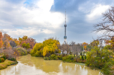 Tashkent TV tower scenic view from Expocenter bridge (Tashkent, Uzbekistan)